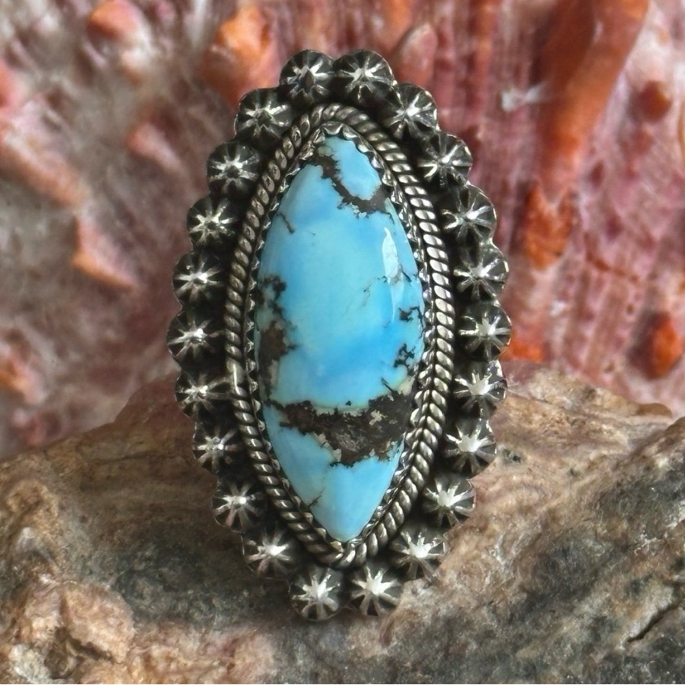 Golden Hills Turquoise Southwestern Sterling Silver Ring - Picture 1 of 7